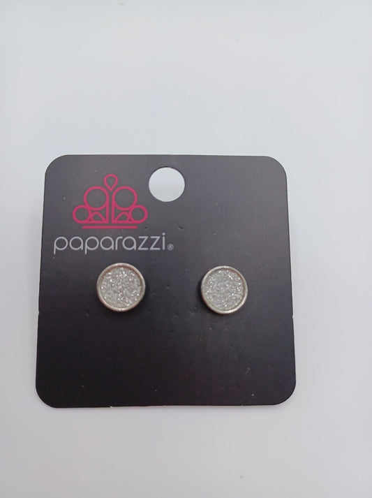 Silver Glitter Flat Earrings