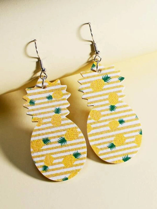 White & Yellow Striped Pineapple Earrings
