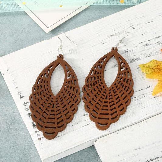 Brown Wooden Cutout Earrings