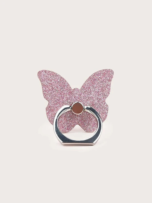 Pink Glitter Butterfly Phone Ring Holder