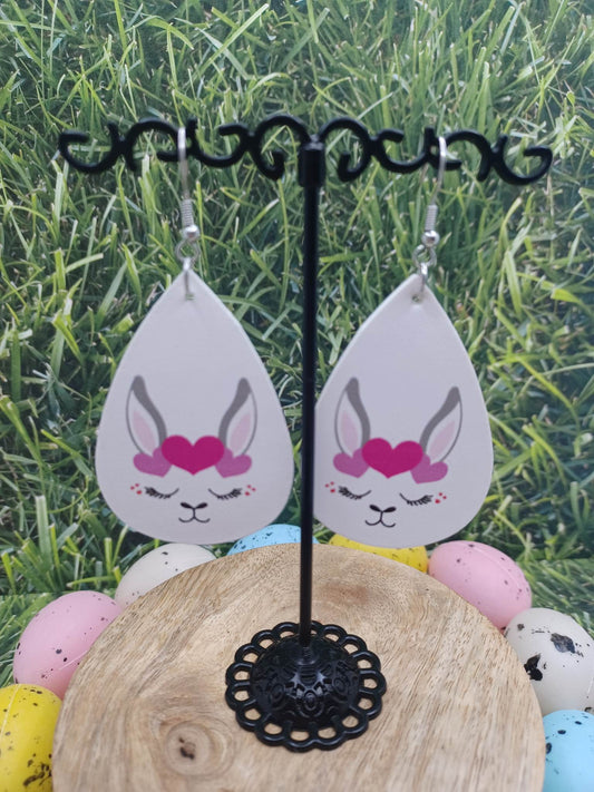 Pink Sleeping Easter Bunny Earrings