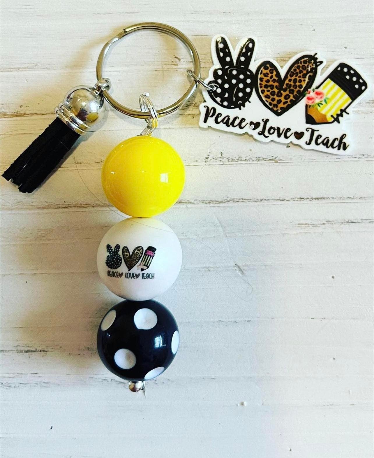 Peace, Love, Teach Keychain w/ Tassel