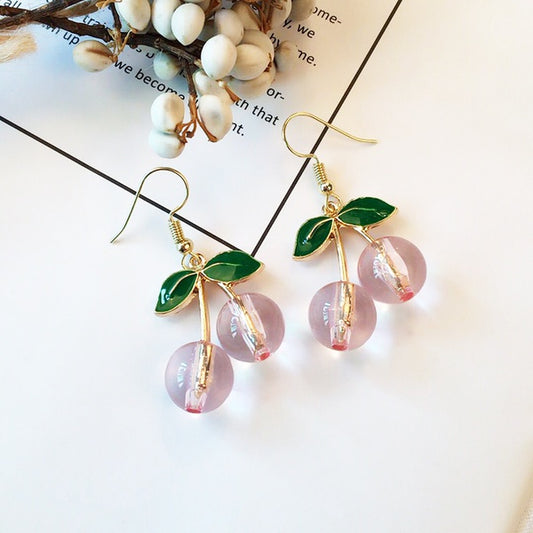 Pink Acrylic Cherry Style Earrings