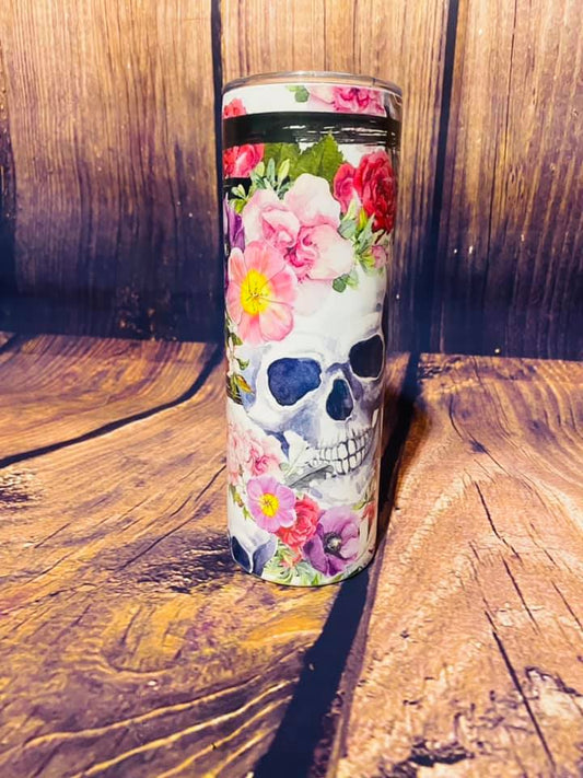 PRE ORDER - Floral Print Skull Tumbler