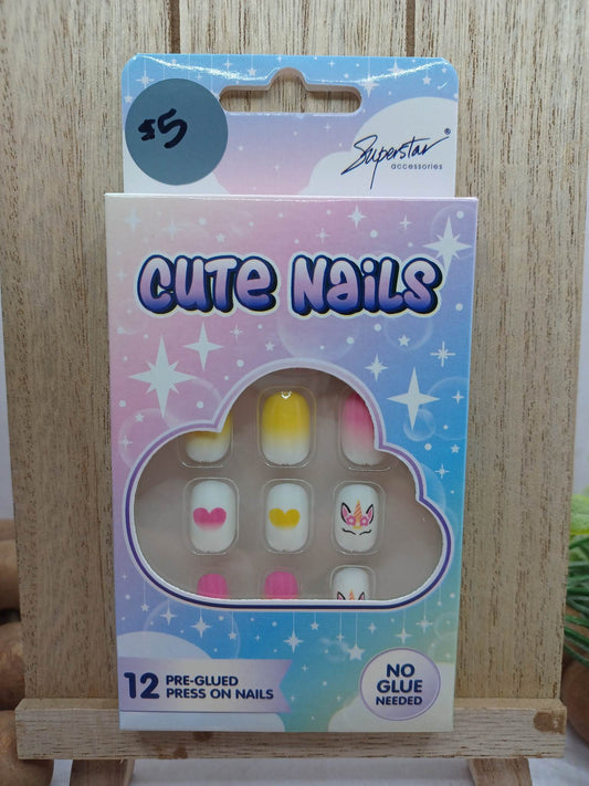 Pink & Yellow Unicorn Little Girls Nails