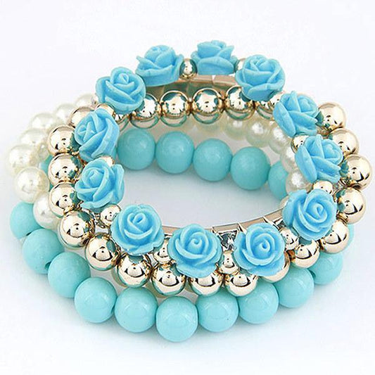 Blue/Turquoise Rose Bracelet Set