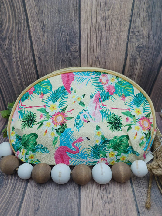 Tan Flamingo Zipper Bag