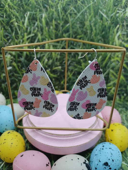 Chillin' with my Peeps Easter Themed Leather Style Earring