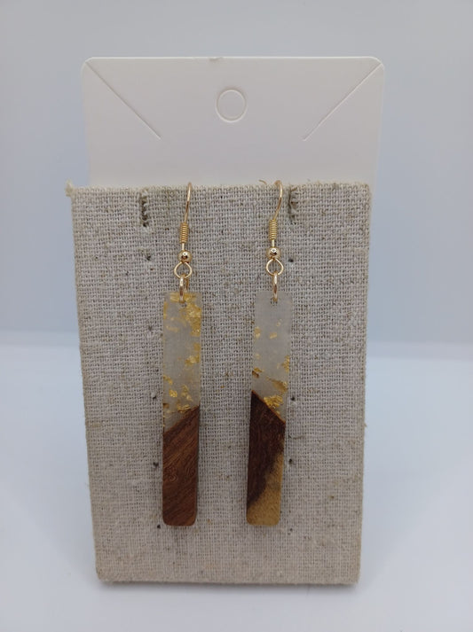 Medium Brown Wooden & Golden Acrylic Earrings