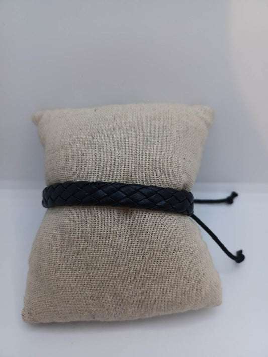Black Leather Style Braided Bracelet