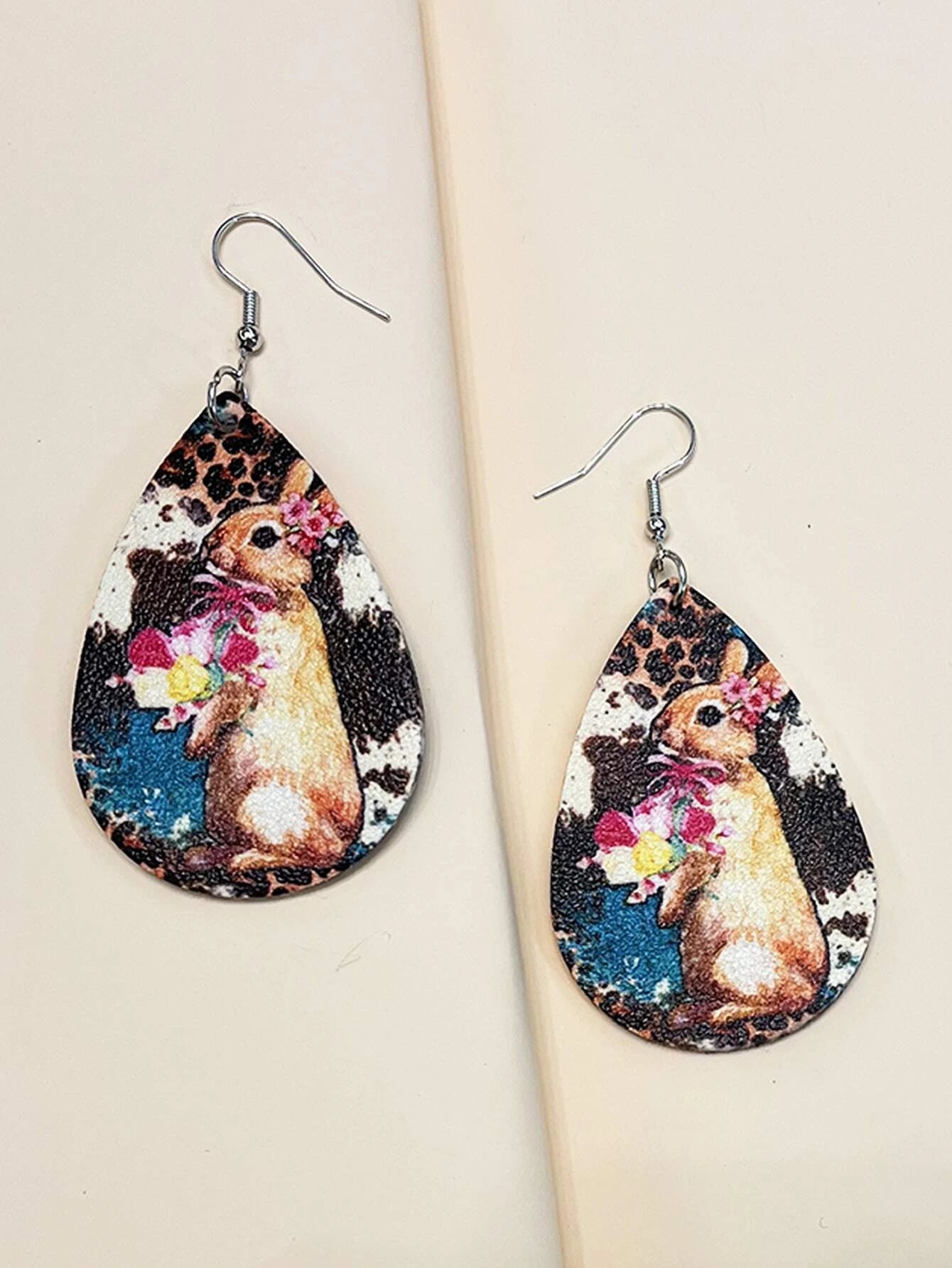 Cow and Leopard Print Bunny Leather Style Earrings