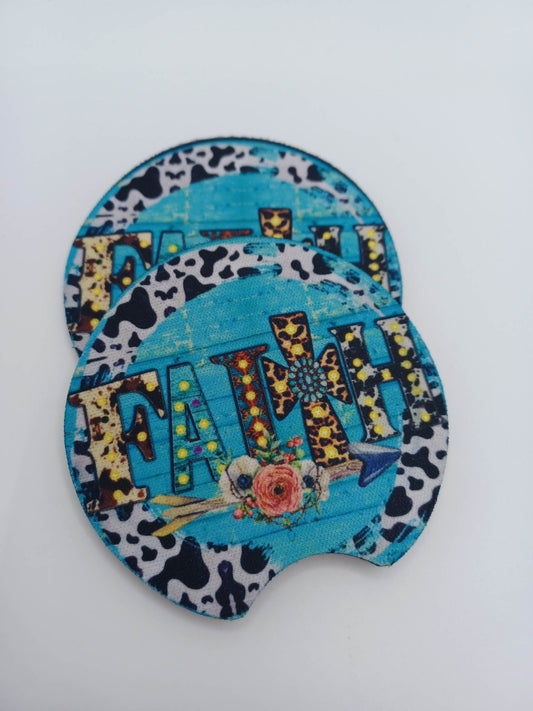 Turquoise Faith Car Coaster Set