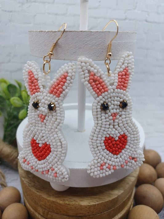 Easter Bunny w/ Heart Sea Beaded Earrings