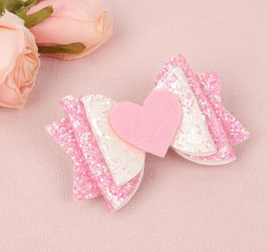 Pink & White Glitter Heart Hair Accessory