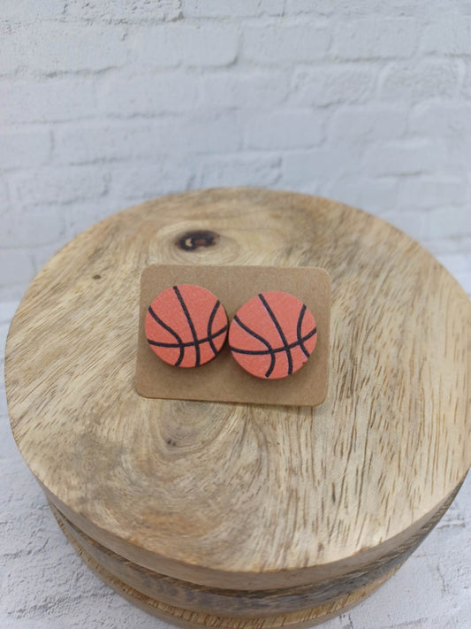 Wooden Basketball Earrings