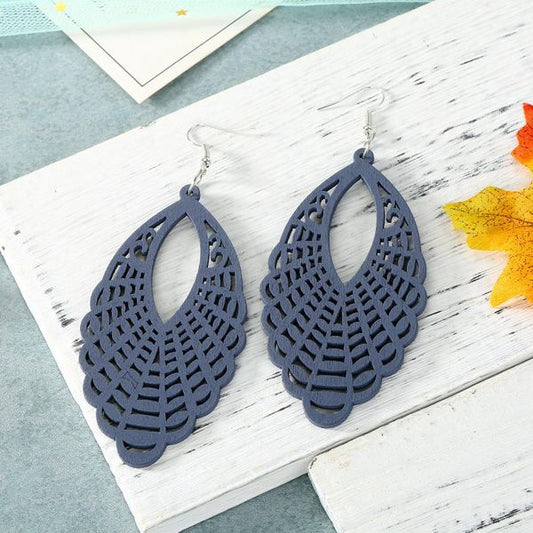 Blue Wooden Cutout Earrings