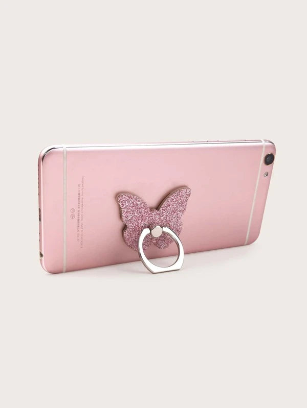 Pink Glitter Butterfly Phone Ring Holder