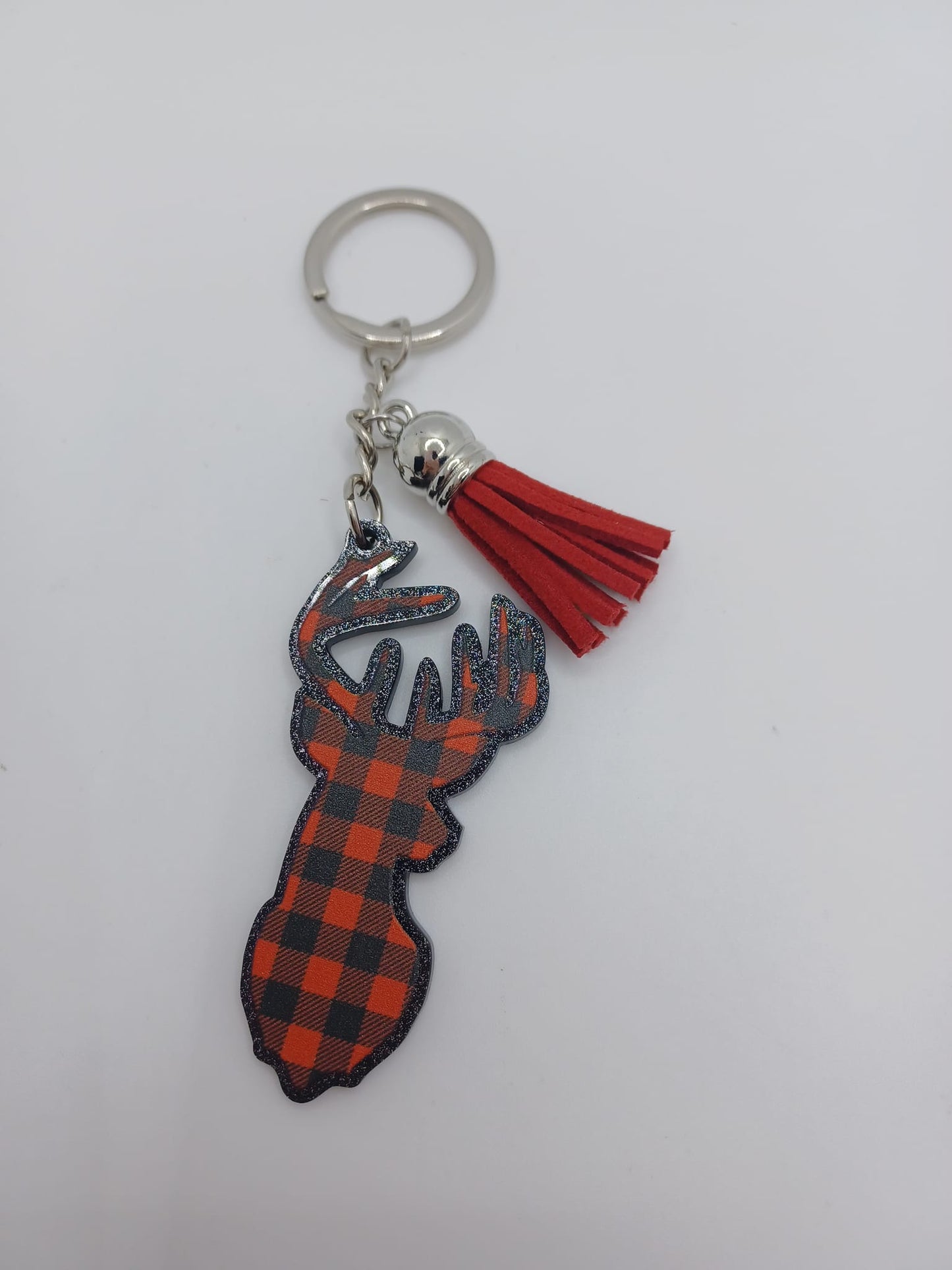 Red & Black Plaid Deer Keychain