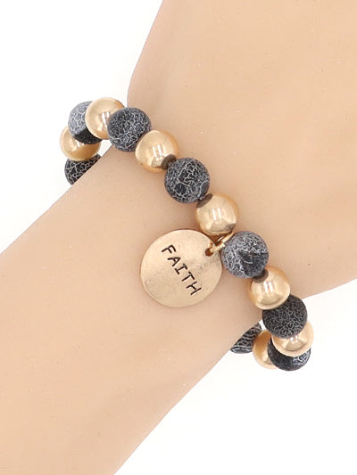 Gold & Black Crackle Faith Bracelet