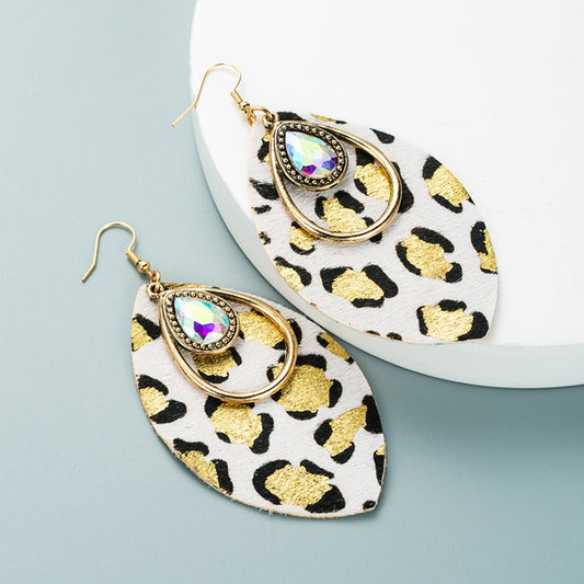White Leopard & Mermaid Rhinestone Earrings
