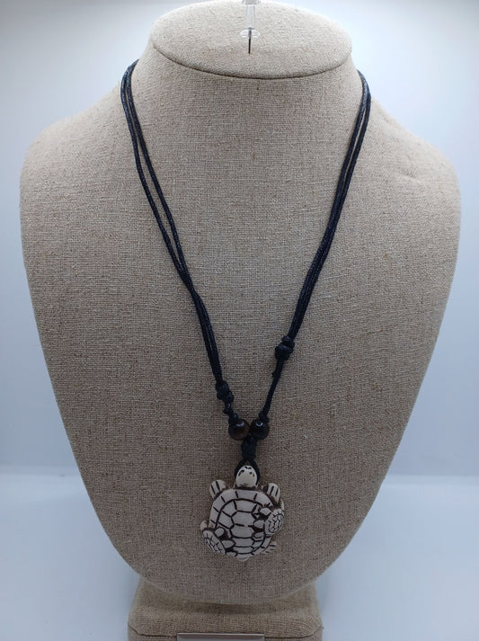 Wooden Turtle Necklace - White
