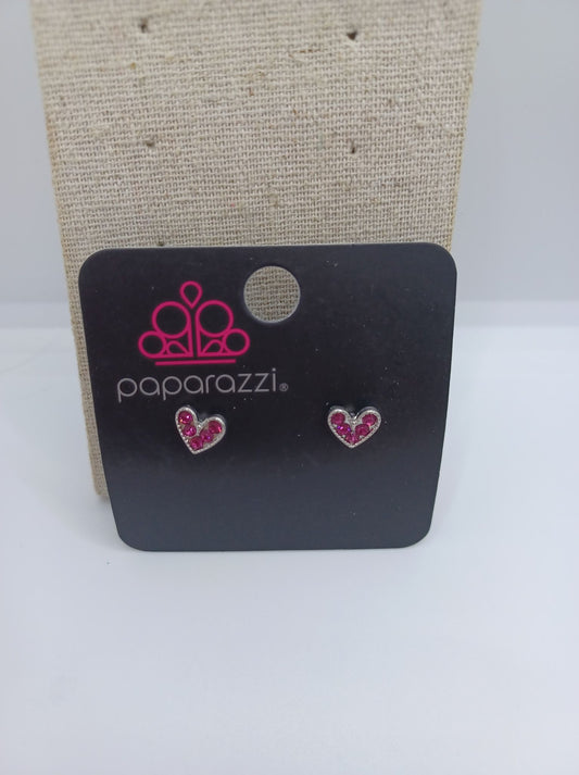 Hot Pink Rhinestone Heart Earrings