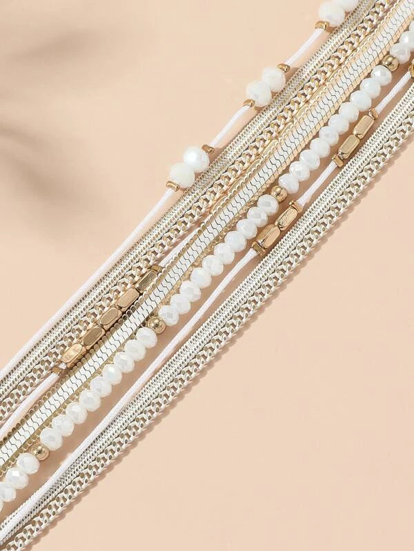 White Beaded and Chain Bracelet