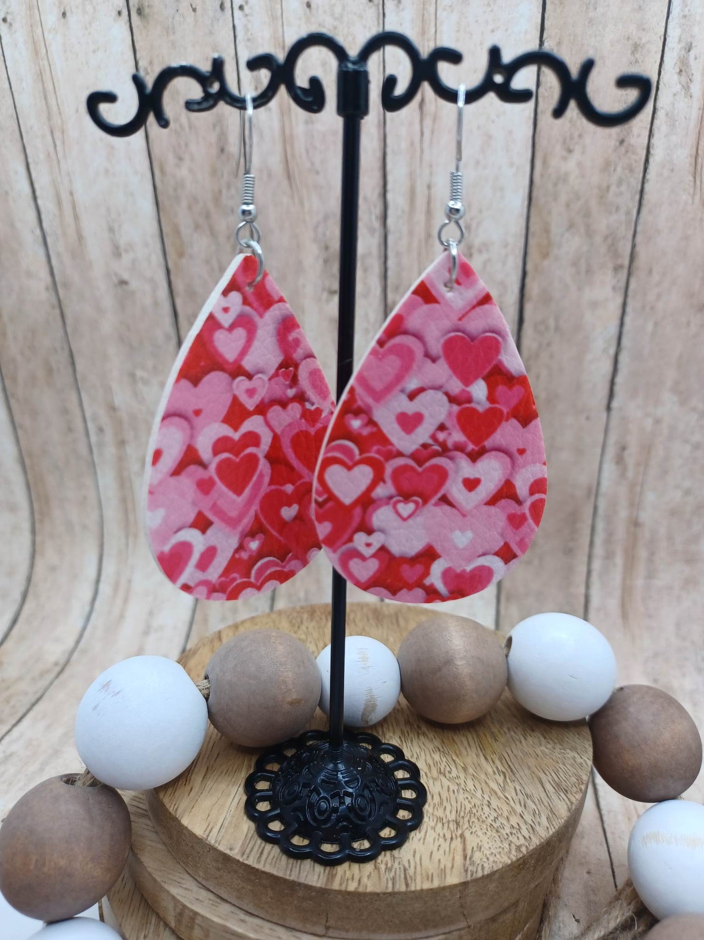 Light Pink & Red Heart Earrings