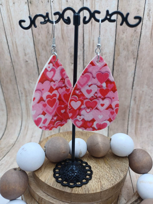 Light Pink & Red Heart Earrings