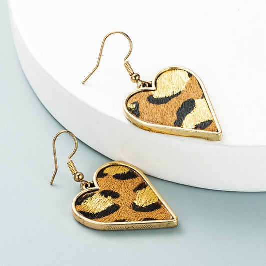Tan Leopard Faux Fur Heart Shaped Earrings