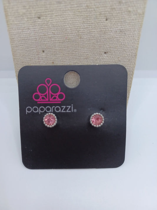 Light Pink Rhinestone Earrings w/ Silver Studding