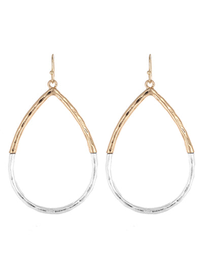Two Toned Silver & Gold Teardrop Earrings