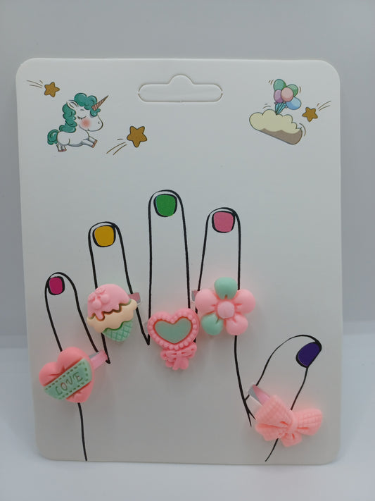 Ring Set - Love Heart, Ice Cream Cone, Heart Flower, Flower, & Bow