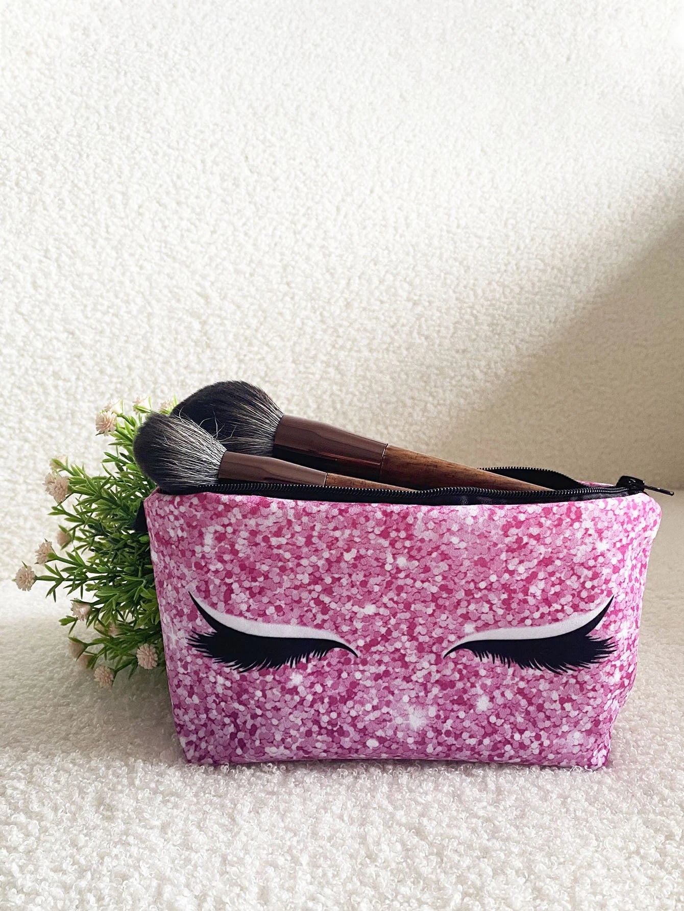 Hot Pink Eyelashes Cosmetic Bag