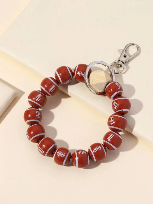 Football Beaded Keychain w/ Lanyard Attachment