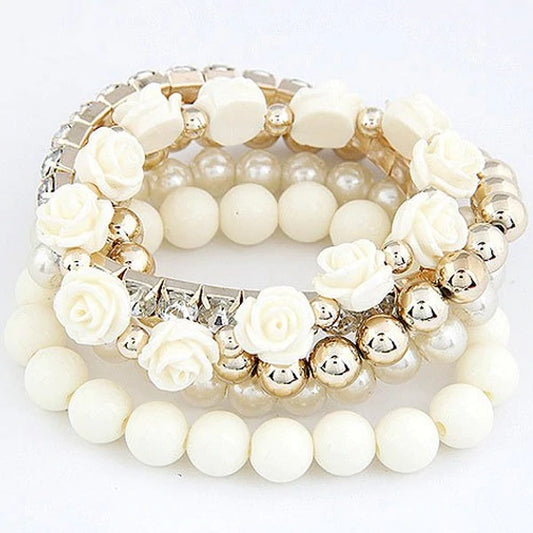 White Rose Bracelet Set