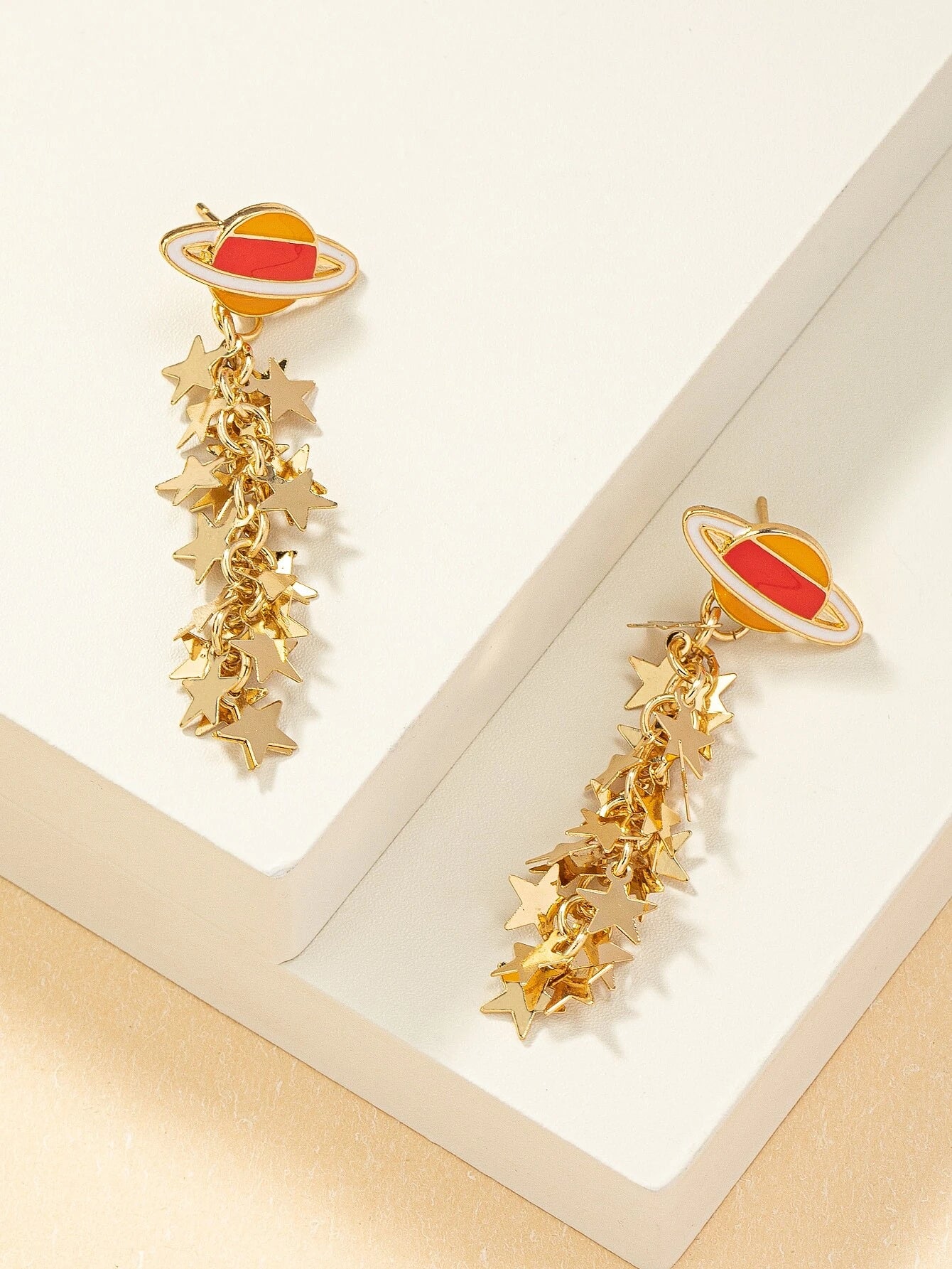 Planet Earrings w/ Dangle Gold Stars