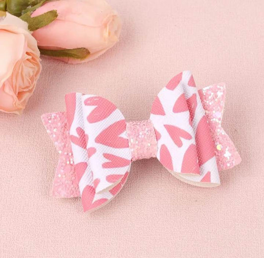 Pink & White Heart Patterned Glitter Heart Hair Accessory