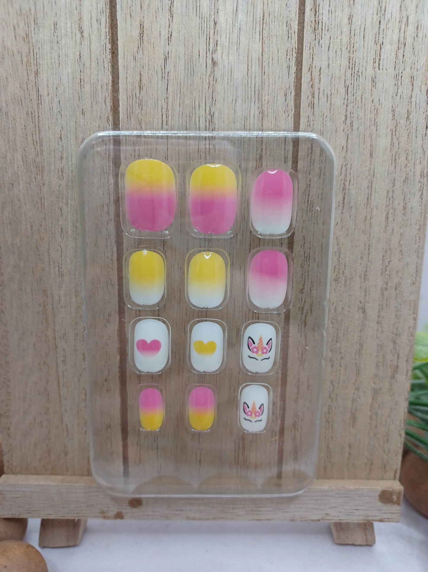 Pink & Yellow Unicorn Little Girls Nails