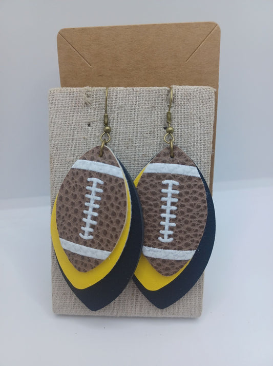 Triple Layered Black & Yellow Football Earrings