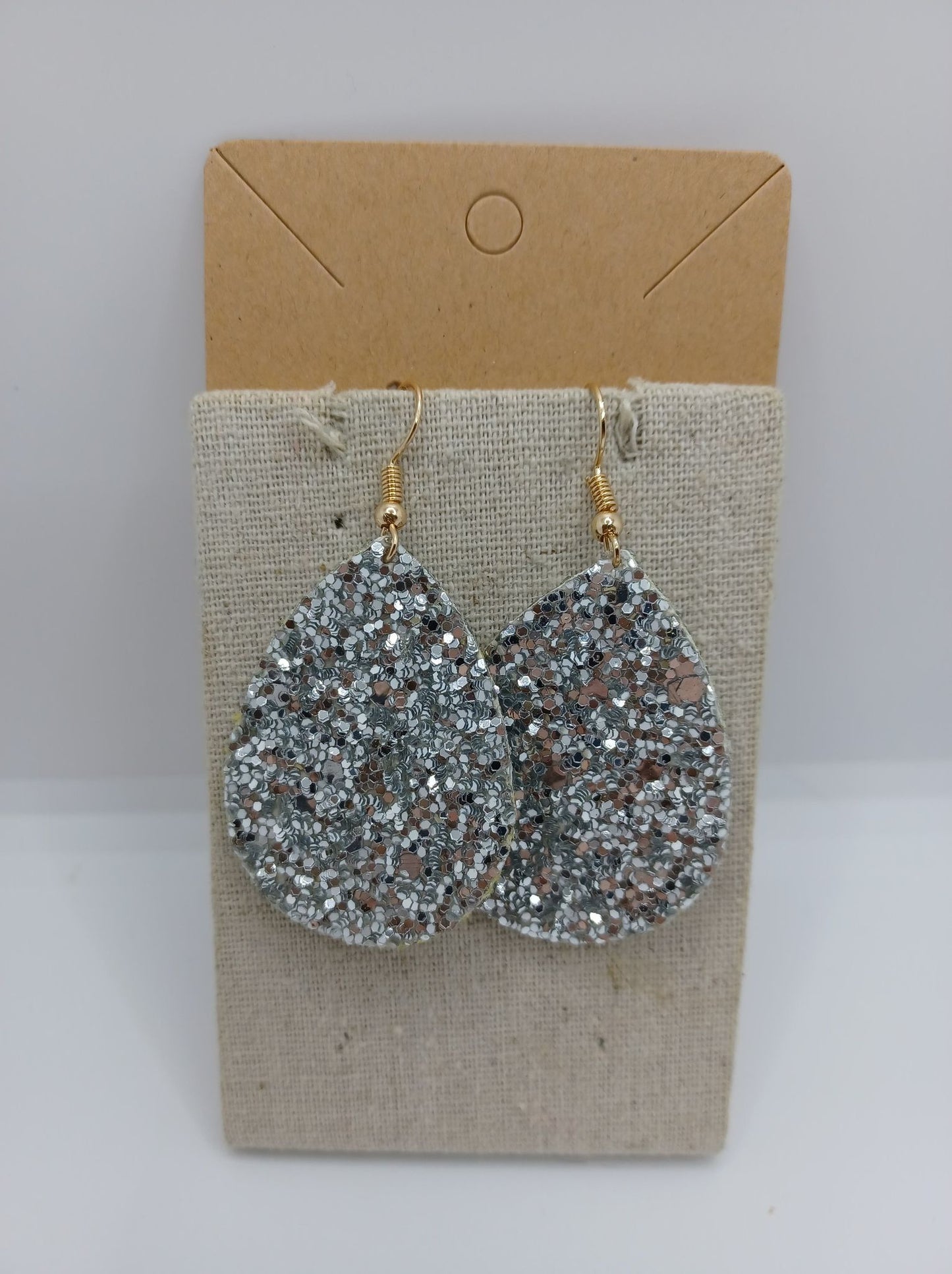 Glitter Teardrop Leather Style Earrings
