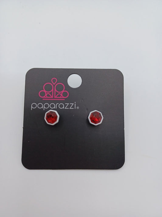 White Geometric Earrings w/ Red Rhinestones