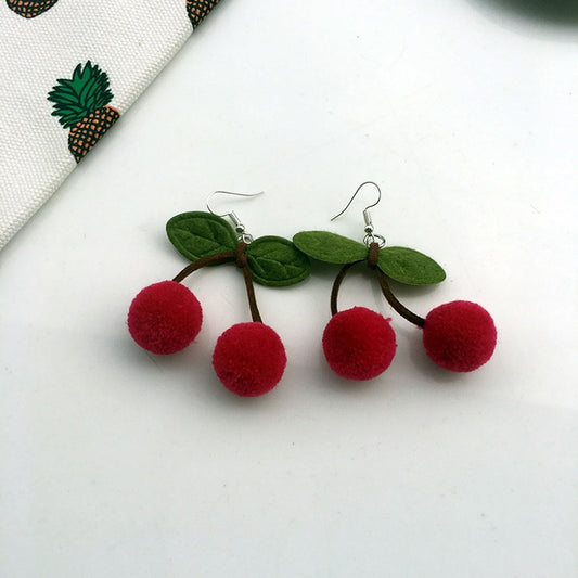 Red Cherry Felt Earrings