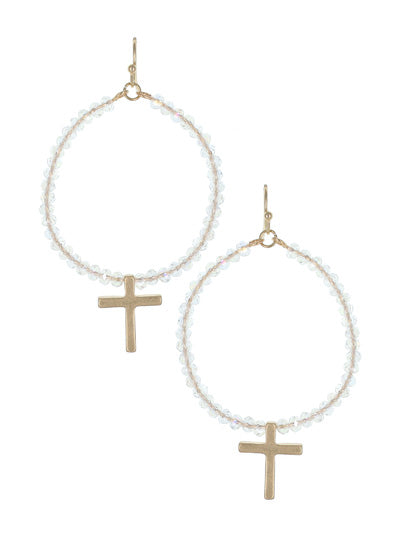 Clear Beaded Earrings w/ Cross