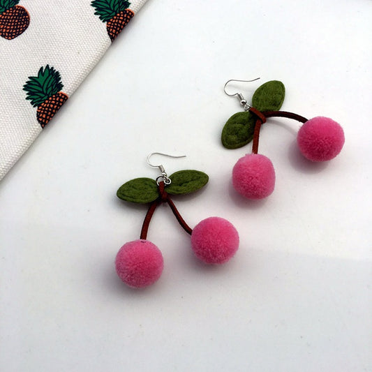 Pink Cherry Felt Earrings