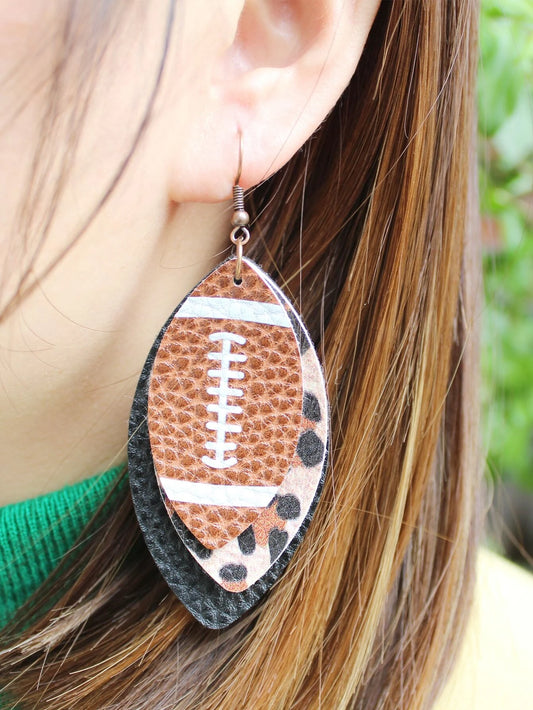 Football Triple Layered Earrings w/ Leopard Detail