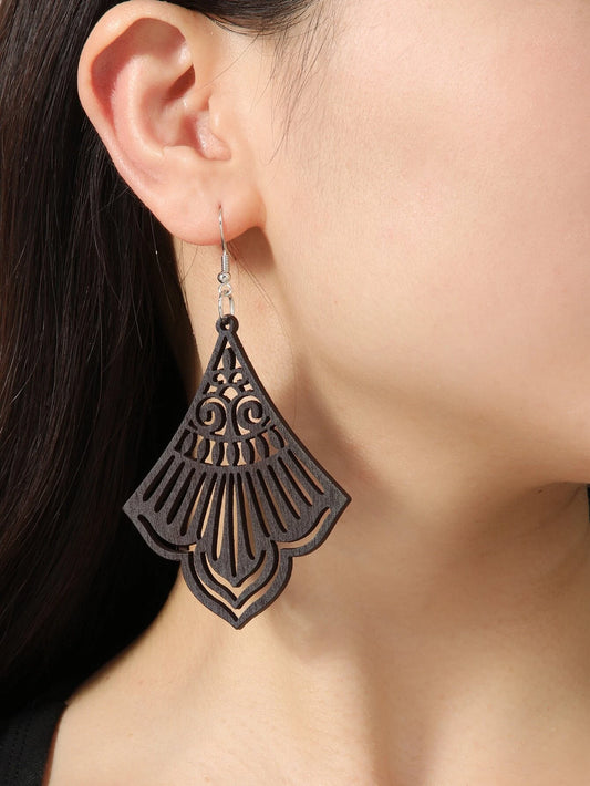 Brown Wooden Cutout Earrings