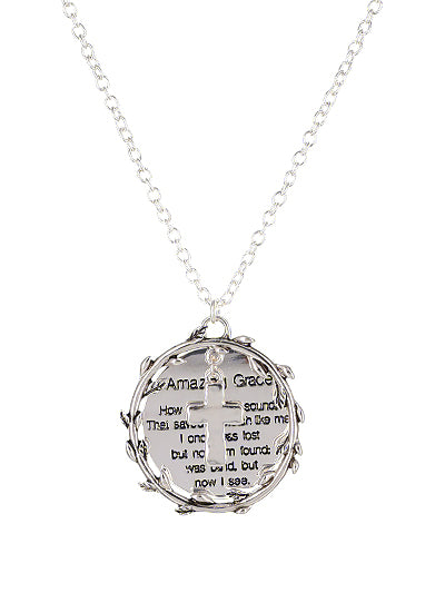 Silver Amazing Grace Cross Style Necklace
