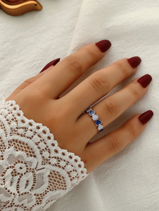 Gold Adjustable Ring w/ Blue Hearts