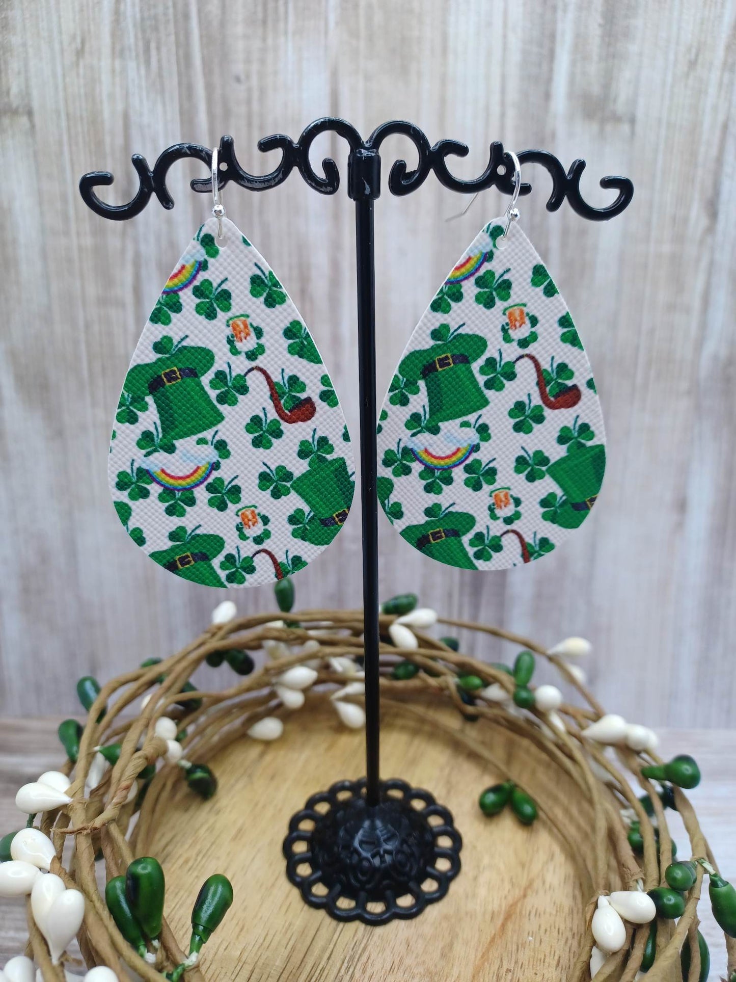Shamrock, Rainbow, & Leprechaun Leather Style Earrings